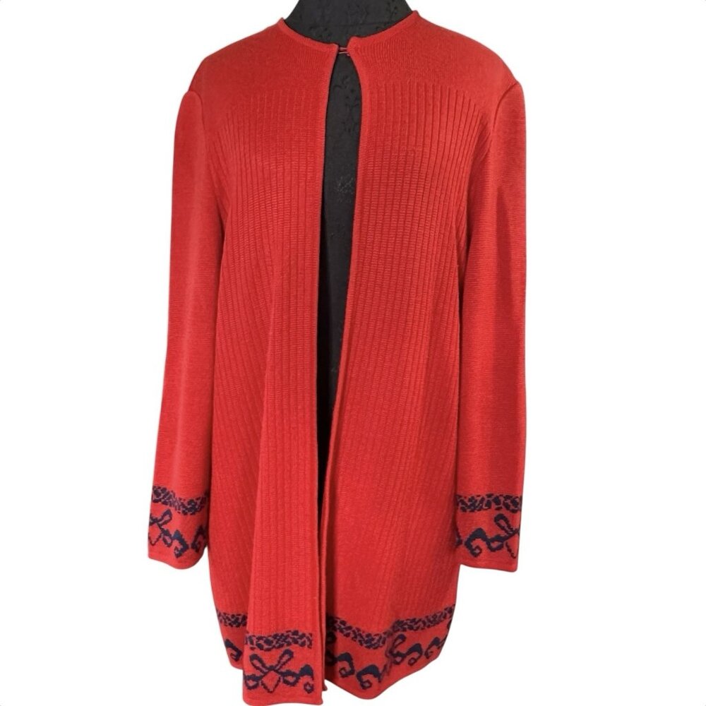 Vintage Arthur Koehler Cardigan Sweater Plus Sz 18 Red Navy Blue Layering Retro